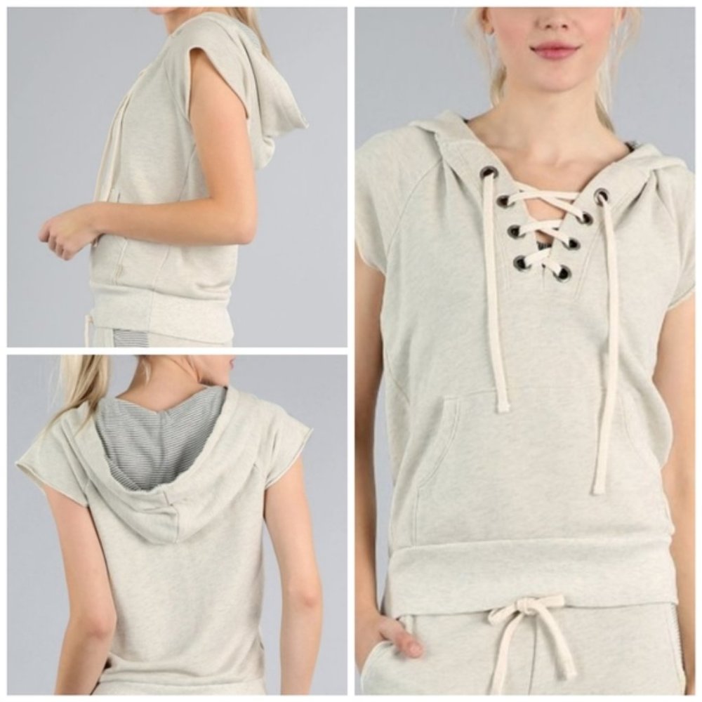 avocado active Lace Up Short Sleeve Sweatshirt